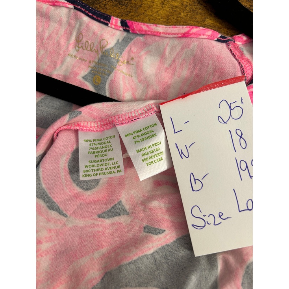 Lilly Pulitzer Via Amor Pink Waverly Flamingo Robyn Top 3/4 Sleeve Women's Large - Picture 5 of 7